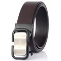 Cintura da uomo in vera pelle marrone scuro con fibbia automatica in argento spazzolato - Fibbia Argento (110cm) / Marrone