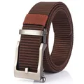 Dark brown nylon belt with a brushed zinc alloy automatic buckle for casual outdoor wear - Silver Buckle - Coffee