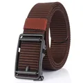 Men's dark brown nylon woven belt with 3.5cm matte black metal automatic buckle - Black Buckle - Coffee / 120cm