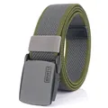 Tactical elastic nylon belt with military green and grey striped pattern with auto buckle - Dark Gray & Army Green