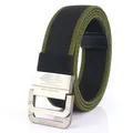Army green and black nylon web belt with matte double ring metal buckle for men - Black & Army Green / 120cm
