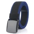 Braided elastic woven belt for men with black and navy blue stripe and matte YKK buckle - 120 / Black & Royal Blue