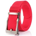 Red nylon outdoor belt with silver zinc alloy automatic buckle for men's casual wear - Silver Buckle - Red