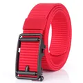 Tactical red nylon belt for men with matte black automatic metal buckle 3.5cm wide - Black Buckle - Red / 120cm