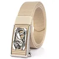 Ceinture en nylon kaki pour hommes avec boucle dragon en relief et fermoir automatique - Boucle Argent Antique - Khaki