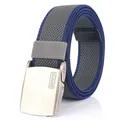 Men's casual woven canvas belt with navy blue and gray texture and metal buckle - Dark Gray & Royal Blue