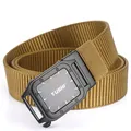 Khaki nylon tactical belt with black matte automatic buckle and TUSHI logo - Black Buckle - Wolf Brown / 120cm