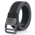 Elastic black canvas belt with matte dark gray metal double ring buckle for men - Black & Dark Gray