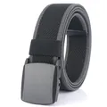 Elastic woven nylon belt in dark grey and black with matte YKK plastic buckle - 120 / Black & Dark Gray