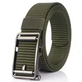 Tactical olive green nylon belt with durable dark grey metal automatic buckle - Army Green Nylon Strap With Silver Buckle
