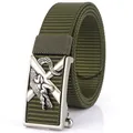 Cintura tattica in nylon verde militare con fibbia automatica argento e rilievo a coccodrillo - 120cm / Fibbia in Argento Antico - Verde Militare