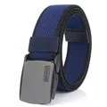 Elastic nylon tactical belt in dark blue and black woven pattern with matte buckle - Royal Blue & Black