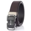 Ceinture homme en cuir marron foncé avec boucle automatique et logo TUSHI texturé - Noir Gun Sand (110cm) / Marron