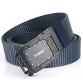 Midnight blue nylon tactical belt with matte black automatic buckle and TUSHI logo - Royal Blue (Black Buckle)