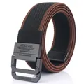 Black and red woven elastic canvas belt with a double ring matte black metal buckle - Black & Brown