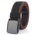 Men's elastic woven belt with black and brown mixed fabric and YKK plastic buckle - 120 / Black & Brown