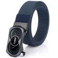 Men's navy blue nylon braided belt with black automatic buckle in car dashboard style - Black Buckle - Royal Blue