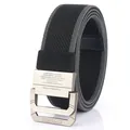 Classic double-ring buckle nylon belt in dark grey with industrial matte metal finish - Black & Dark Gray / 120cm