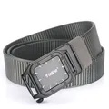 Gray textured nylon canvas belt with black automatic metal buckle and TUSHI logo - Black Buckle - Dark Gray / 120cm