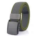 Elastic woven nylon belt in dark green and grey stripes with black YKK buckle - 120 / Dark Gray & Army Green