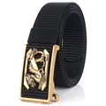 Ceinture noire en nylon pour homme avec boucle dorée ornée d'un relief de dragon 3D - Boucle Cuivre Antique - Noir