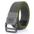 Elastic canvas belt with double D-ring buckle in army green and grey dual-tone weave - Dark Gray & Army Green