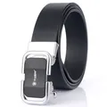 Ceinture homme en cuir noir avec boucle automatique argentée et fini texturé - Chrome Perlé (110cm) / Noir