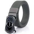 Men's dark grey nylon belt with matte black automatic metal buckle and dial detail - Black Buckle - Dark Gray
