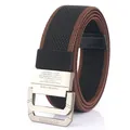 Classic black and brown nylon woven belt with silver-gray double-frame metal buckle - Black & Brown / 120cm