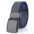 Elastic woven belt in dark grey and royal blue with a black YKK plastic buckle - 120 / Dark Gray & Royal Blue