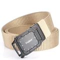 Men's khaki nylon canvas belt with black metal automatic buckle and industrial screws - Khaki (Black Buckle)