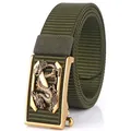 Ceinture tactique en nylon vert armée pour homme avec boucle dragon en métal bronze - Boucle Cuivre Antique - Vert Armée