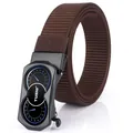 Dark brown nylon tactical belt for men with unique matte black automatic buckle design - Black Buckle Coffee