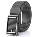 Army green nylon tactical belt with matte black automatic buckle for men - Silver Buckle - Dark Gray / 120cm