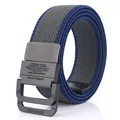 Elastic canvas belt with double ring buckle in navy blue and grey woven fabric - Dark Gray & Royal Blue