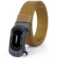Brown nylon tactical belt with matte black alloy buckle featuring racing dial design - Black Buckle - Wolf Brown / 120cm