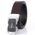 Ceinture homme en cuir marron foncé avec boucle automatique argentée et texture mate noire - Chrome Perlé (110cm) / Marron