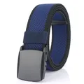 Navy blue elastic woven nylon belt for men with matte black YKK plastic buckle - 120 / Royal Blue & Black