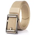 Khaki tactical nylon belt for men with durable metallic automatic buckle - Silver Buckle - Khaki / 120cm