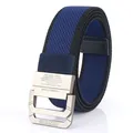 Adjustable nylon web belt featuring a blue and black twill pattern with a double D-ring buckle - Royal Blue & Black / 120cm