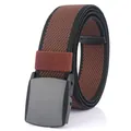Men's elastic woven belt with brown and black stripes and matte black buckle - 120 / Brown & Black