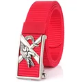 Ceinture homme en nylon tressé rouge avec boucle crocodile argent mat robuste - 120cm / Boucle Argent Antique - Rouge