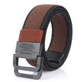 Elastic canvas belt with double D-ring buckle in black and brown woven nylon fabric - Brown & Black