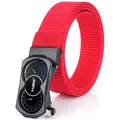 Red nylon woven tactical belt with black alloy automatic buckle and dashboard design - Black Buckle - Red