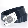 Marineblauer Nylon-Gürtel für Herren mit silberner Automatikschließe und Griechischem Muster - Silberne Schnalle - Königsblau