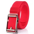 3.5CM bright red nylon tactical belt featuring a matte silver automatic buckle for men - Red Nylon Strap With Silver Buckle