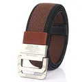 Men's casual woven nylon belt with coffee and black pattern and silver double ring buckle - Brown & Black / 120cm
