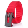 Men's red nylon belt with black matte automatic buckle and white brand logo - 120cm / Red