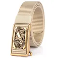 Ceinture homme en nylon kaki avec boucle automatique dorée et motif de dragon en relief - Boucle Cuivre Antique - Khaki