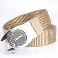 Ceinture homme en nylon tressé kaki avec boucle automatique argentée et motif grec - Boucle Argentée - Kaki